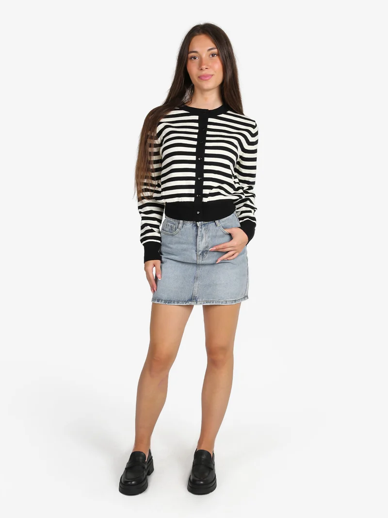 Cardigan donna in maglia a righe - nero