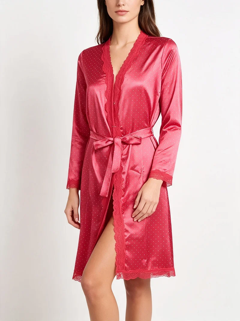 Vestaglia a pois con pizzo - rosso