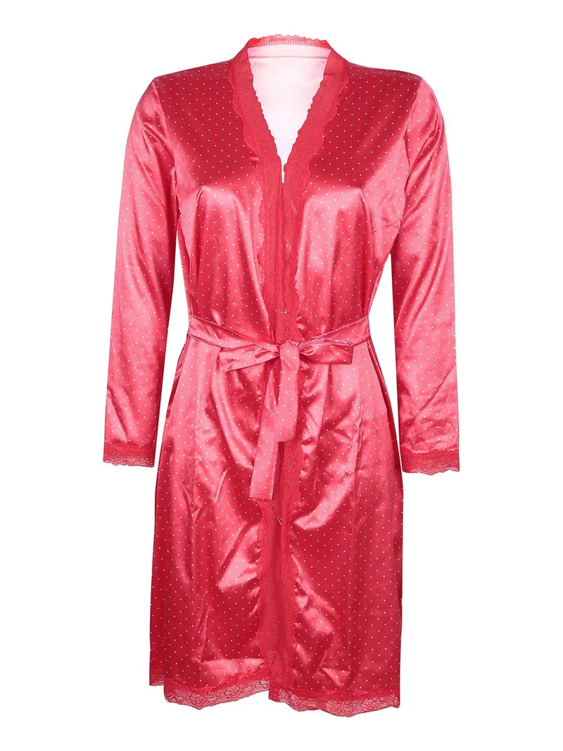 Vestaglia a pois con pizzo - rosso