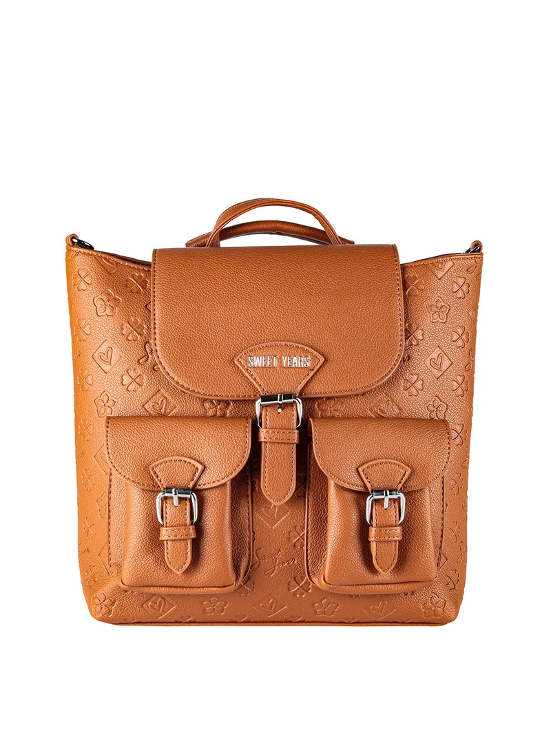 Zaino donna con doppi taschini - marrone