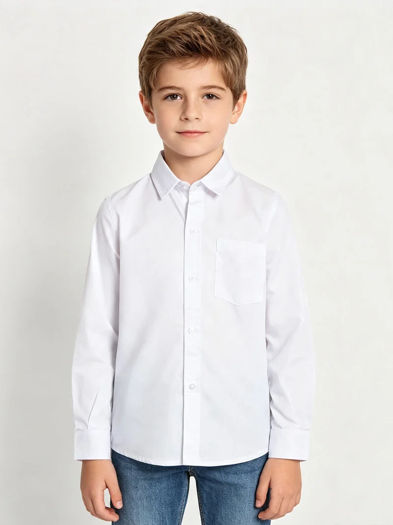 Camicia da bambino a maniche lunghe con taschino - bianco