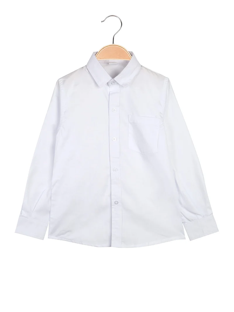 Camicia da bambino a maniche lunghe con taschino - bianco