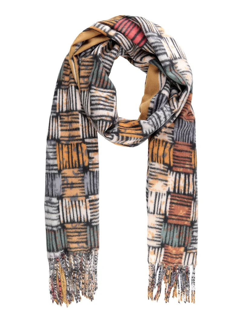 Sciarpa da donna con stampa colorata e frange - senape