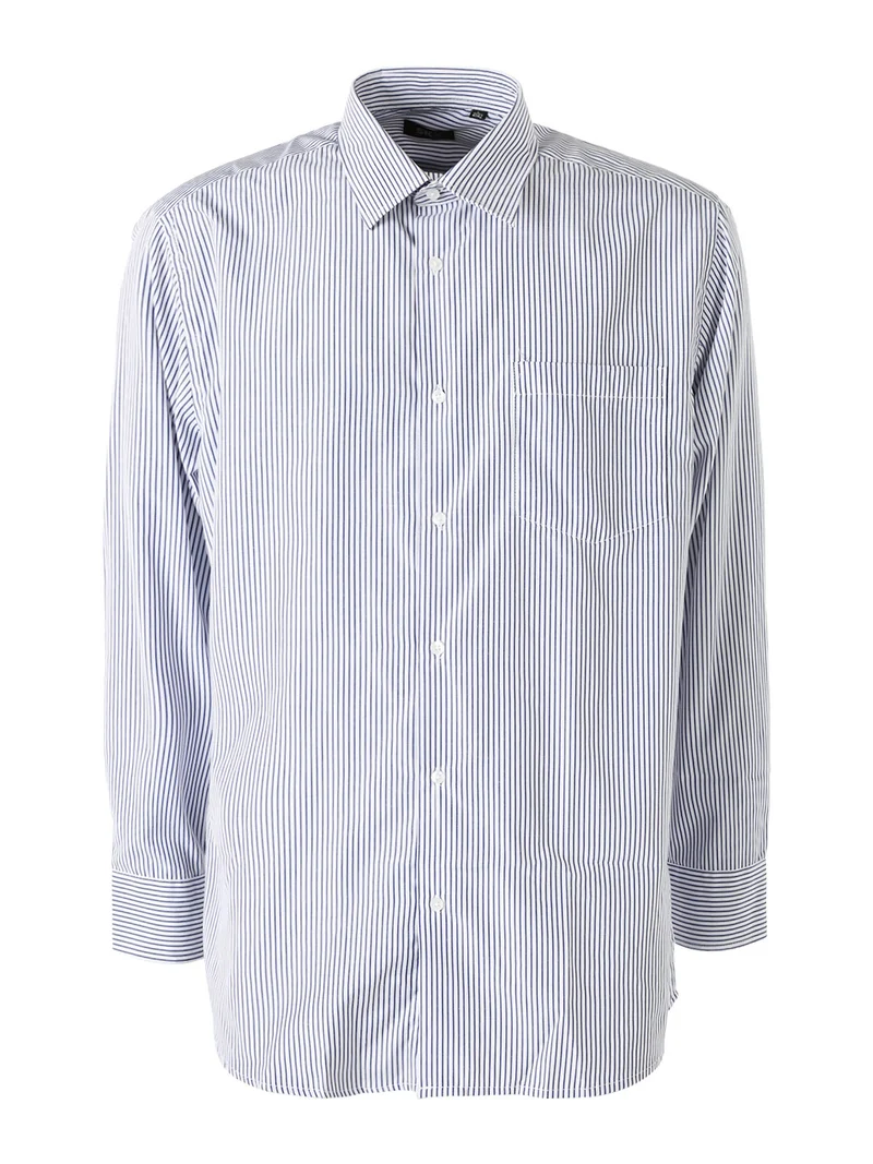 Camicia rigata da uomo a maniche lunghe - blu scuro