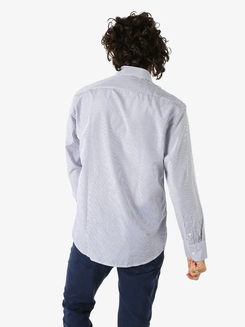 Camicia rigata da uomo a maniche lunghe - blu scuro