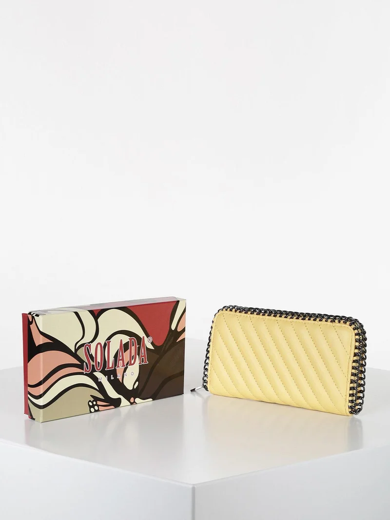 Portafoglio donna in ecopelle con catena intrecciata - giallo