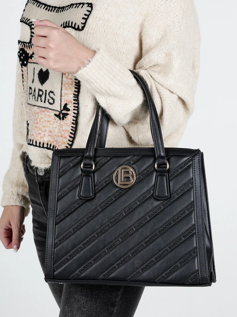 Borsa a mano da donna con parte frontale trapuntata - nero