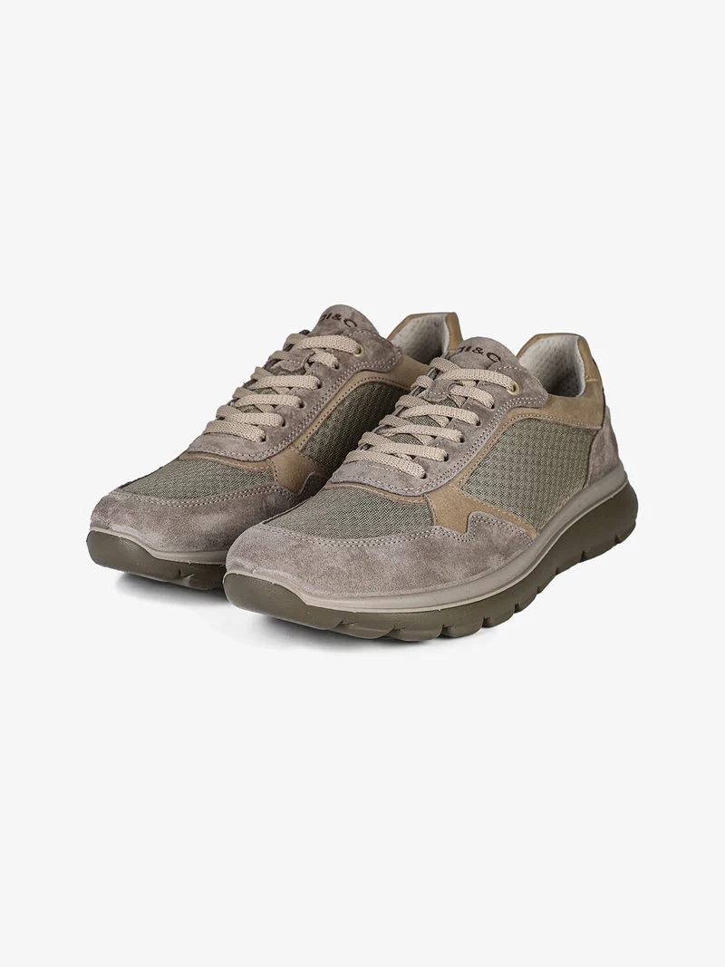 Sneakers da uomo in pelle scamosciata e mesh - fango