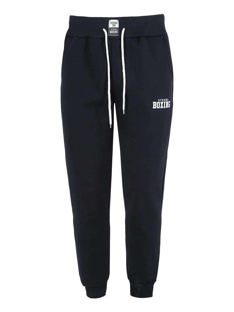 Pantaloni tuta da uomo felpati con polsini - blu scuro