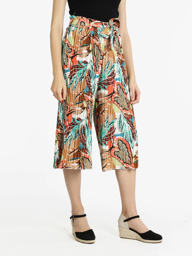 Pantaloni plissettati donna con stampe - marrone