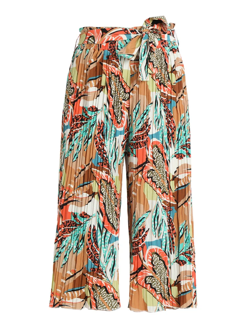 Pantaloni plissettati donna con stampe - marrone