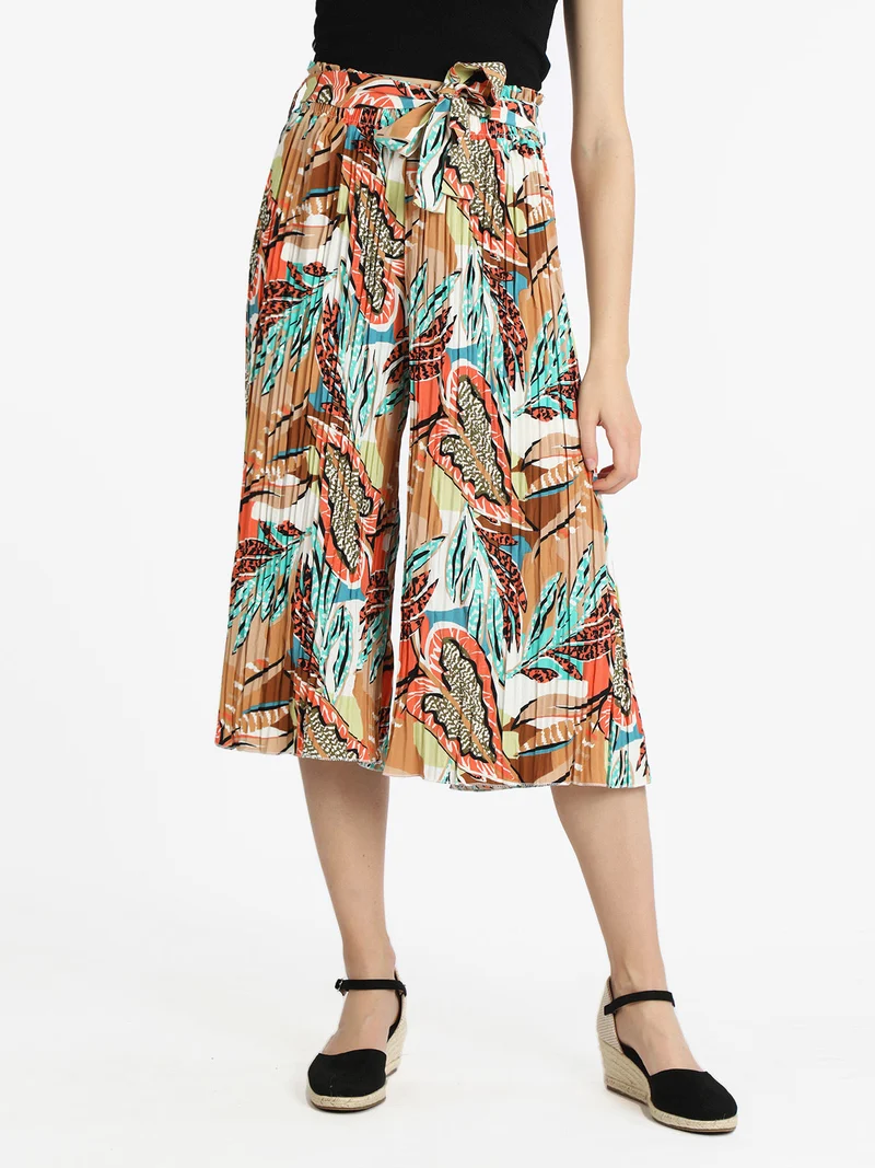 Pantaloni plissettati donna con stampe - marrone