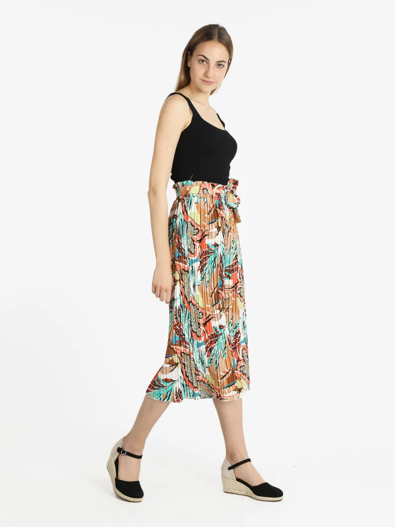 Pantaloni plissettati donna con stampe - marrone