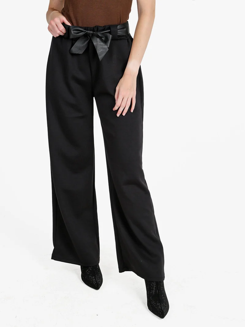 Pantaloni donna vita alta a gamba larga - nero