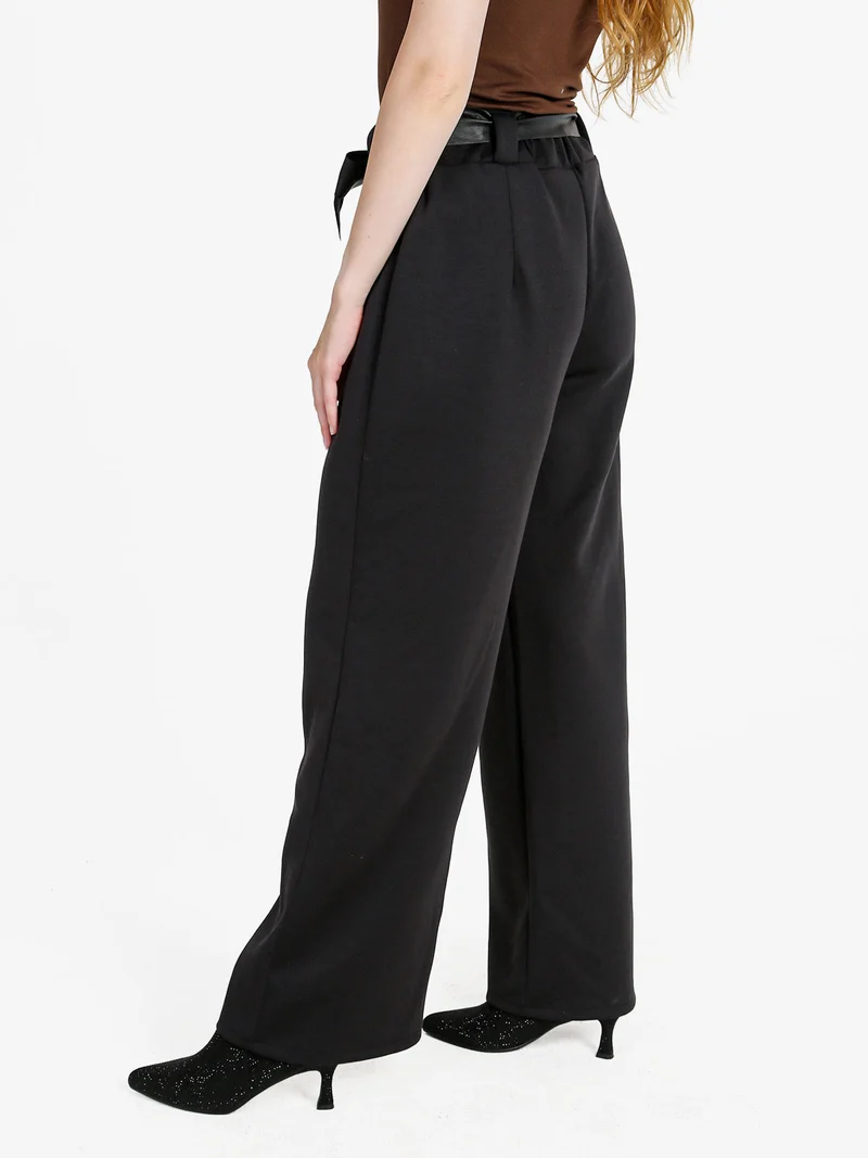 Pantaloni donna vita alta a gamba larga - nero