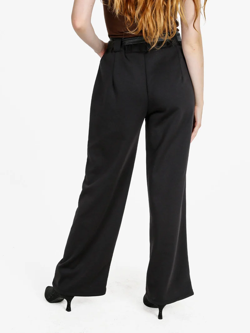 Pantaloni donna vita alta a gamba larga - nero