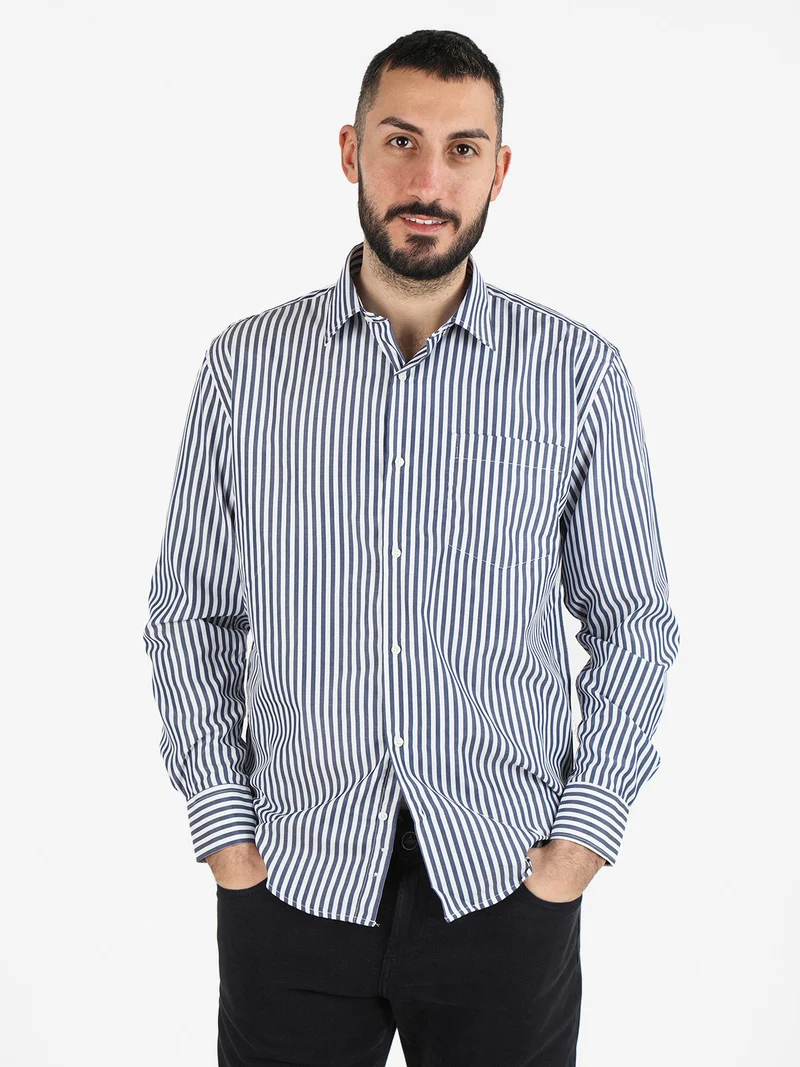 Camicia uomo a righe regular fit - blu scuro