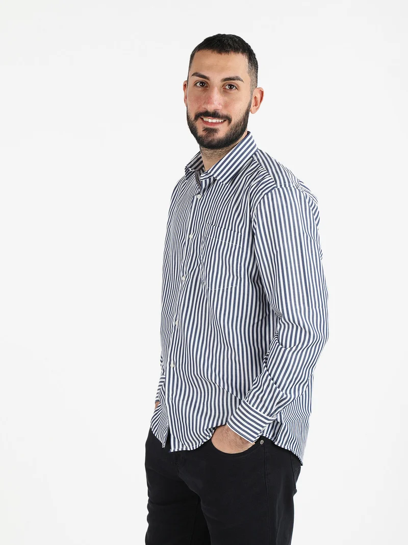 Camicia uomo a righe regular fit - blu scuro
