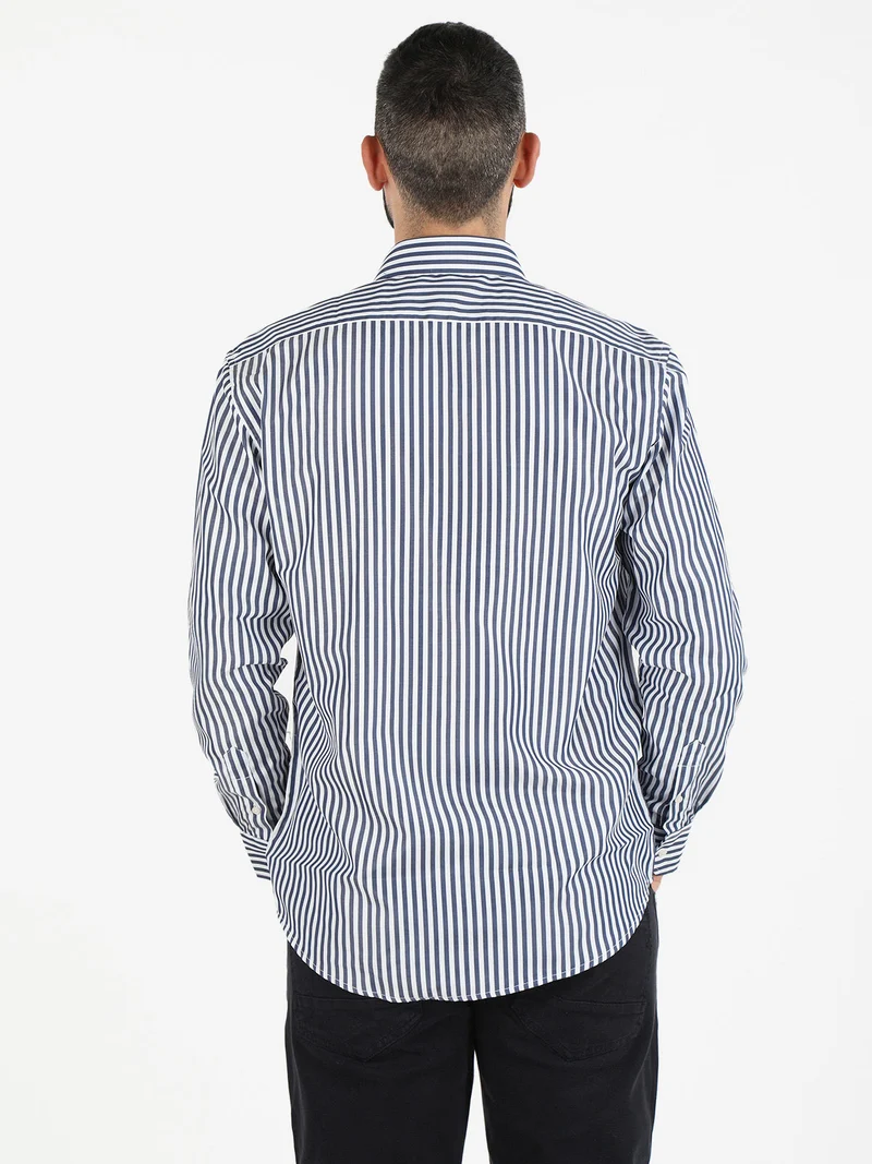 Camicia uomo a righe regular fit - blu scuro
