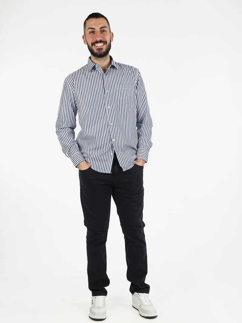 Camicia uomo a righe regular fit - blu scuro