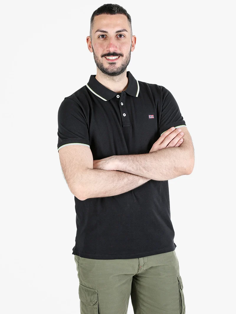 Polo da uomo a maniche corte in cotone - nero