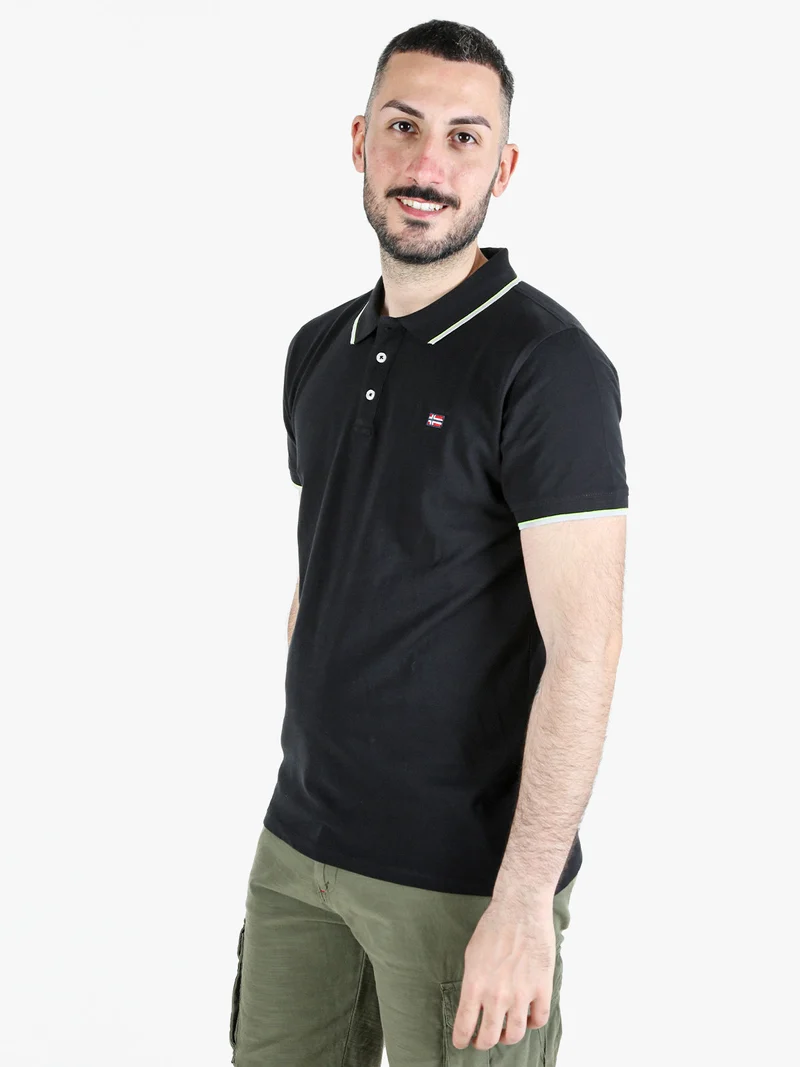 Polo da uomo a maniche corte in cotone - nero