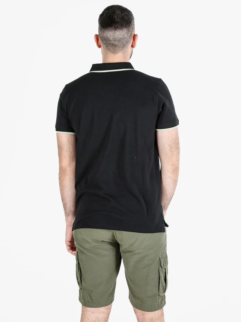 Polo da uomo a maniche corte in cotone - nero