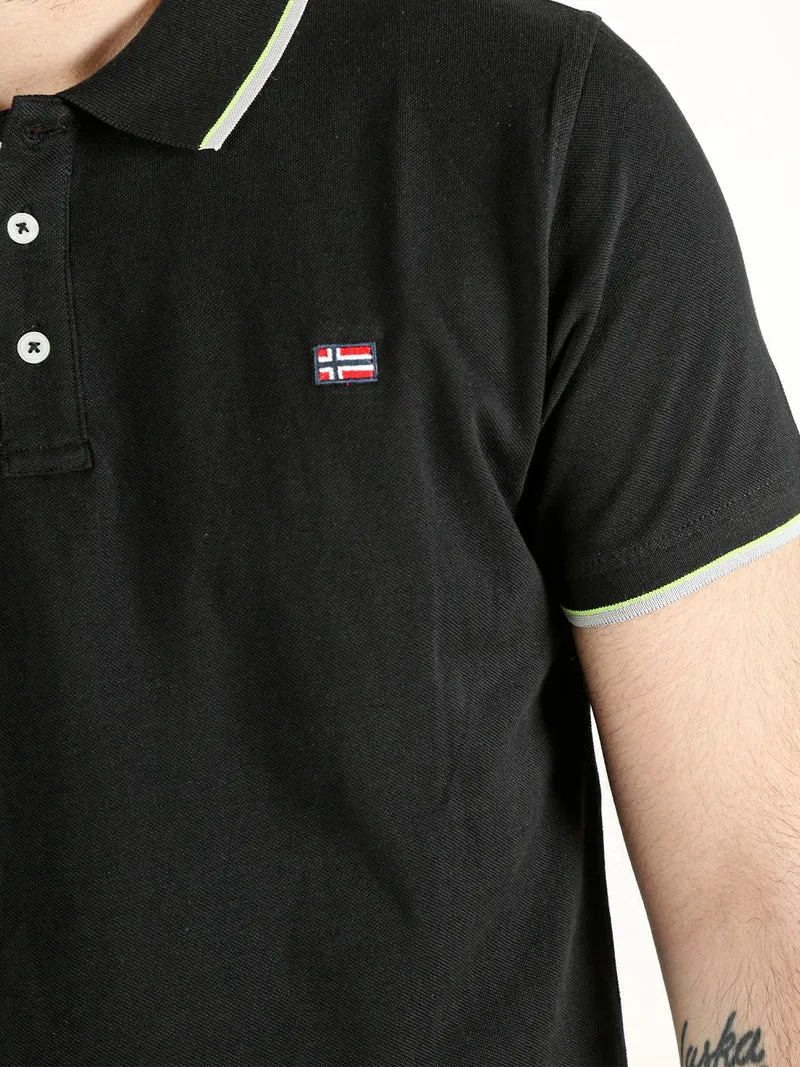 Polo da uomo a maniche corte in cotone - nero