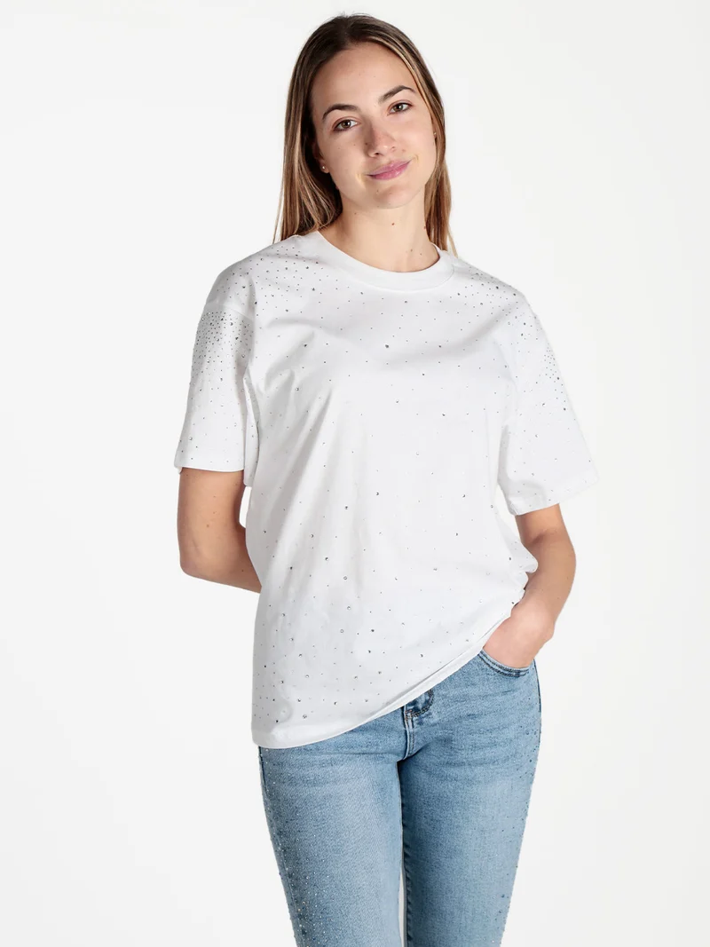 T-shirt donna con strass - bianco