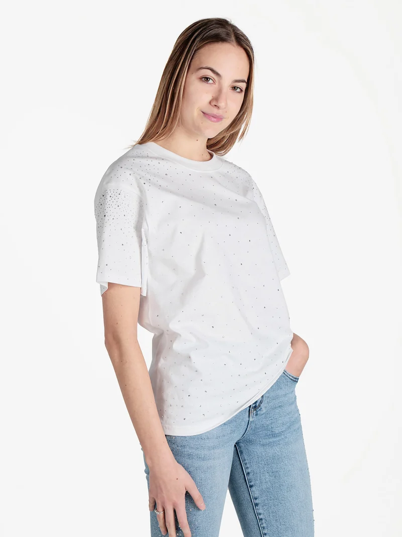 T-shirt donna con strass - bianco