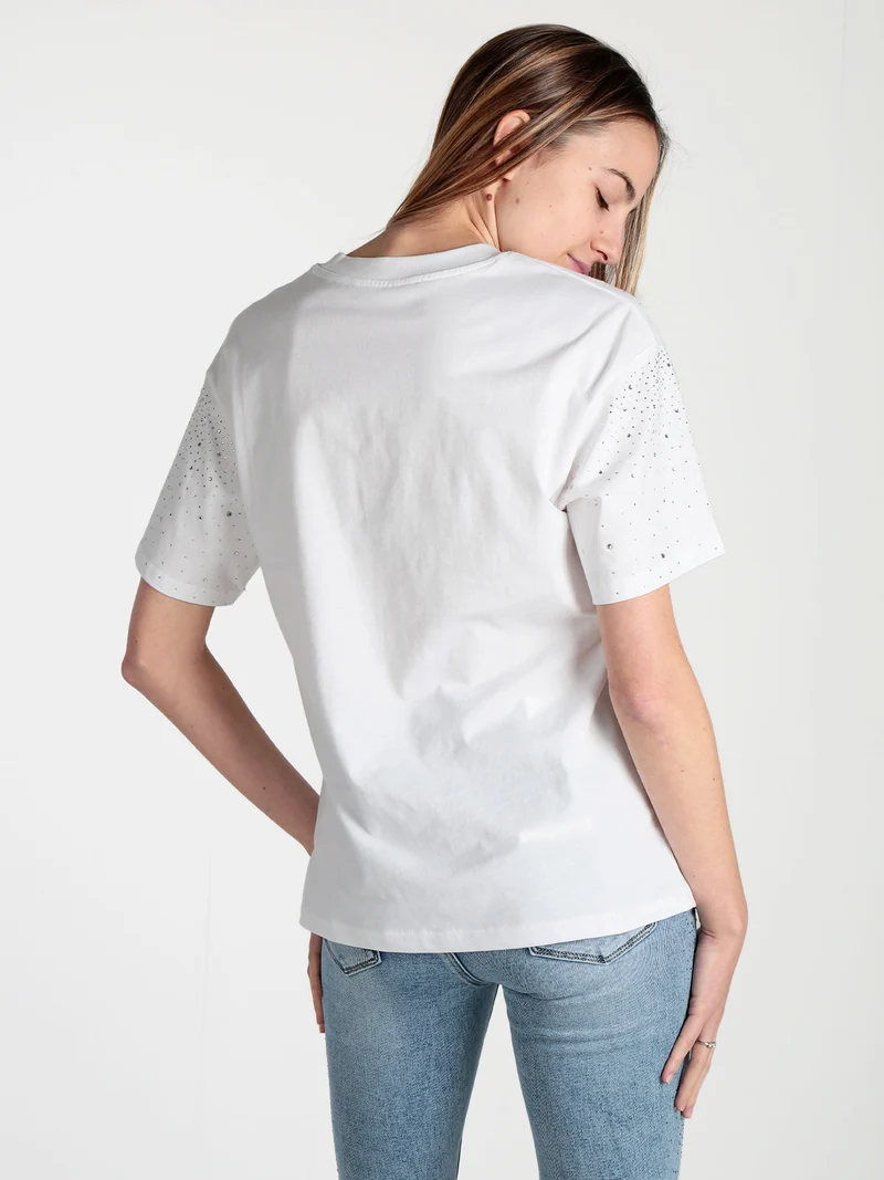 T-shirt donna con strass - bianco