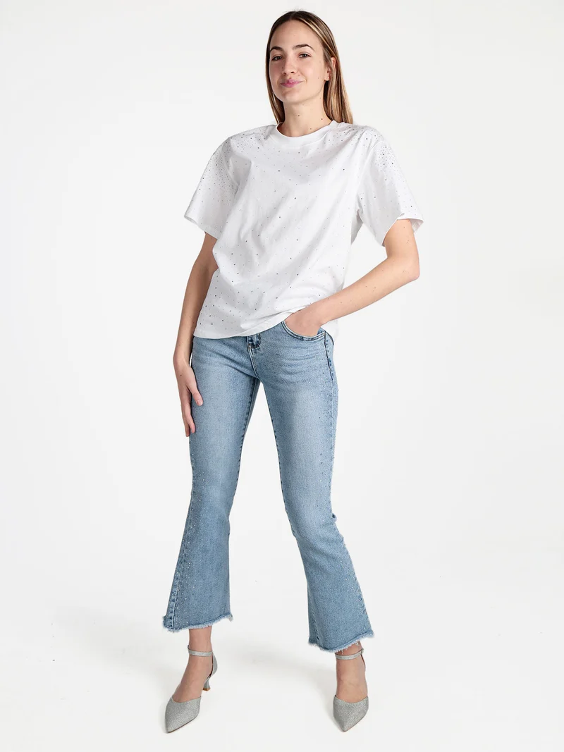 T-shirt donna con strass - bianco