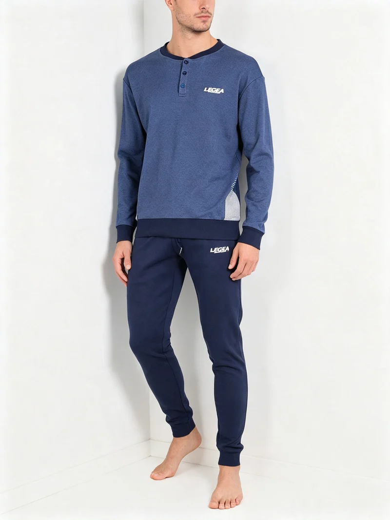 Pigiama lungo da uomo in misto cotone interlock - jeans