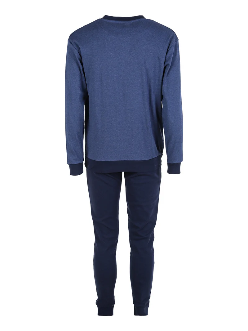 Pigiama lungo da uomo in misto cotone interlock - jeans