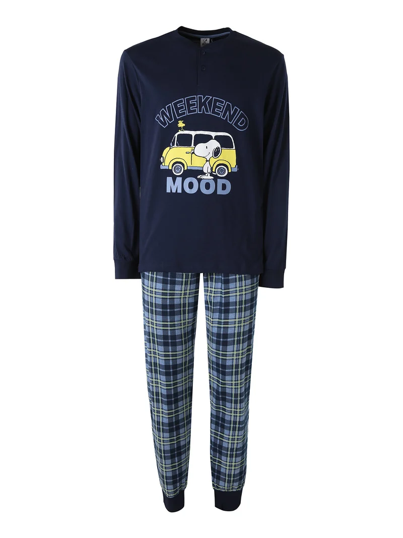 Snoopy pigiama lungo da uomo in cotone - blu scuro