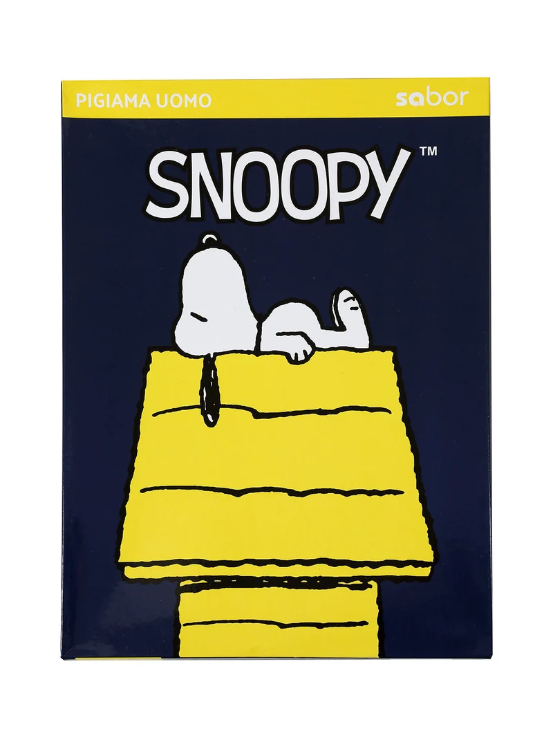Snoopy pigiama lungo da uomo in cotone - blu scuro