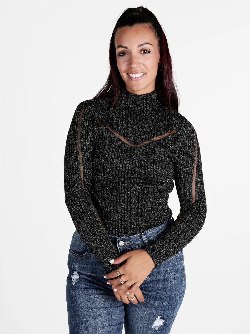 Maglia donna a lupetto in lurex - nero