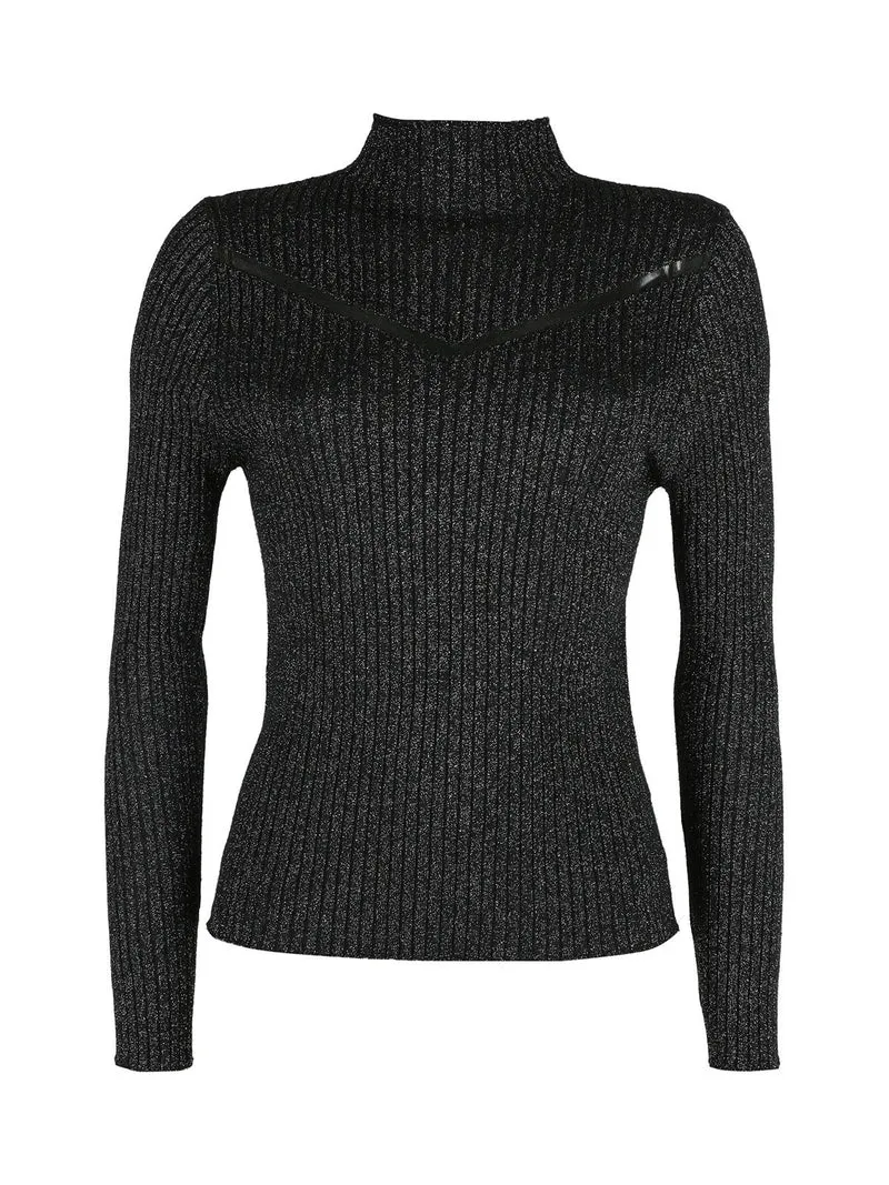 Maglia donna a lupetto in lurex - nero