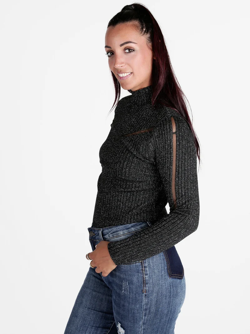 Maglia donna a lupetto in lurex - nero