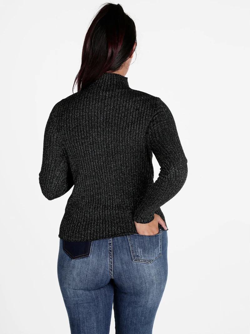Maglia donna a lupetto in lurex - nero