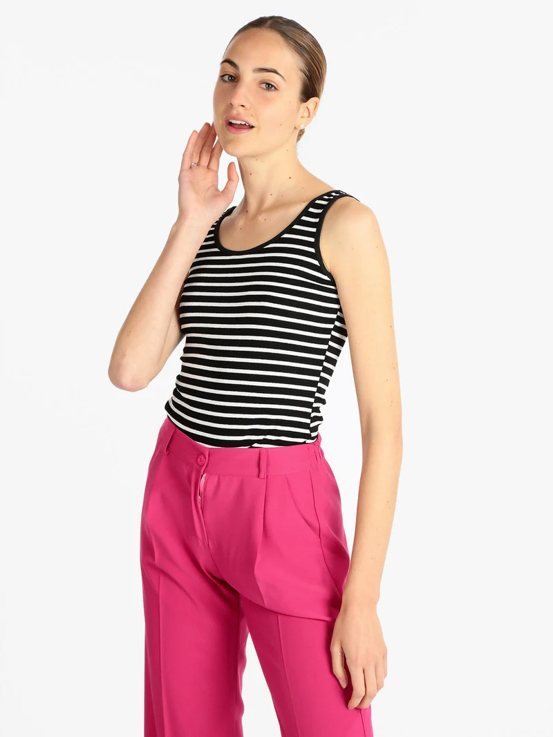 Canotta donna in cotone a righe - nero