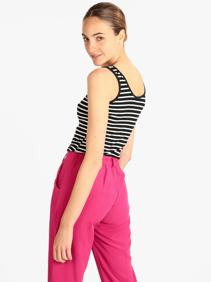 Canotta donna in cotone a righe - nero
