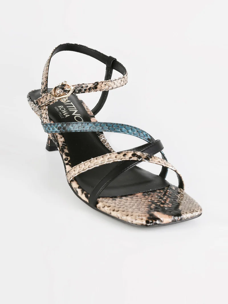 Sandali pitonati con tacco basso - blu