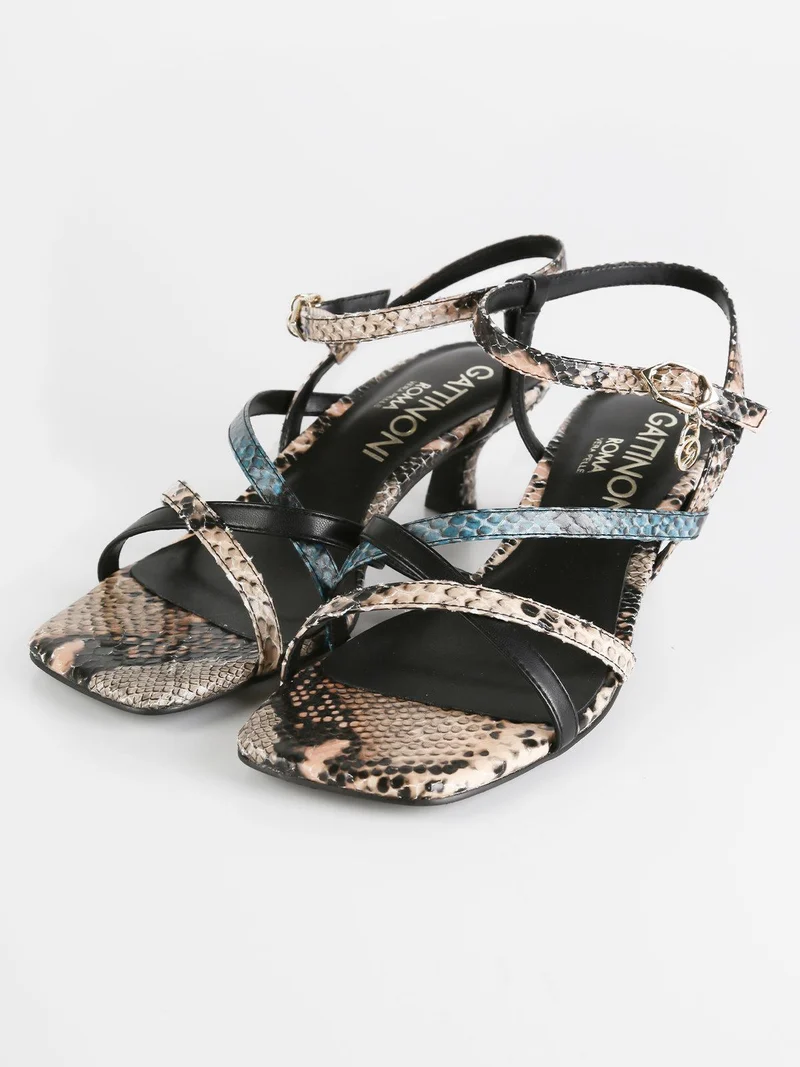 Sandali pitonati con tacco basso - blu