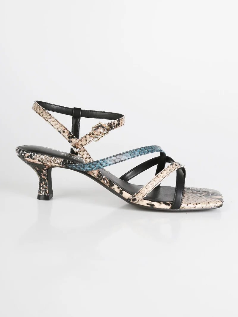 Sandali pitonati con tacco basso - blu