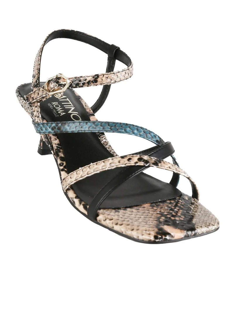 Sandali pitonati con tacco basso - blu