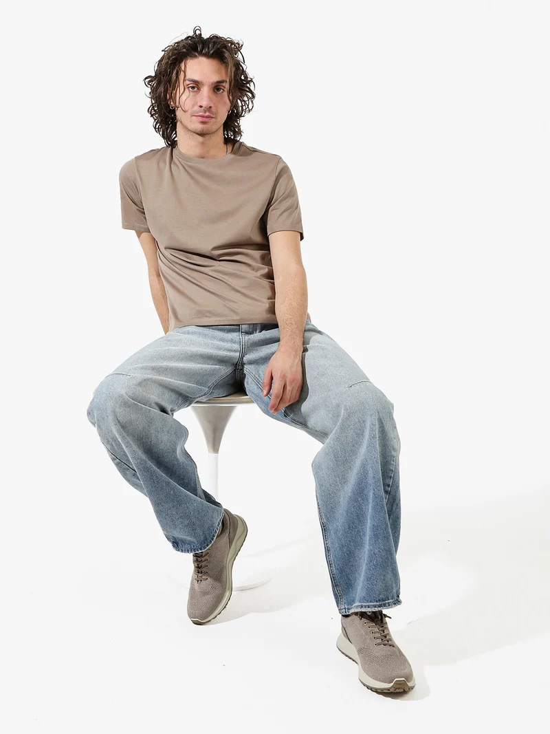 T-shirt girocollo da uomo in cotone - taupe