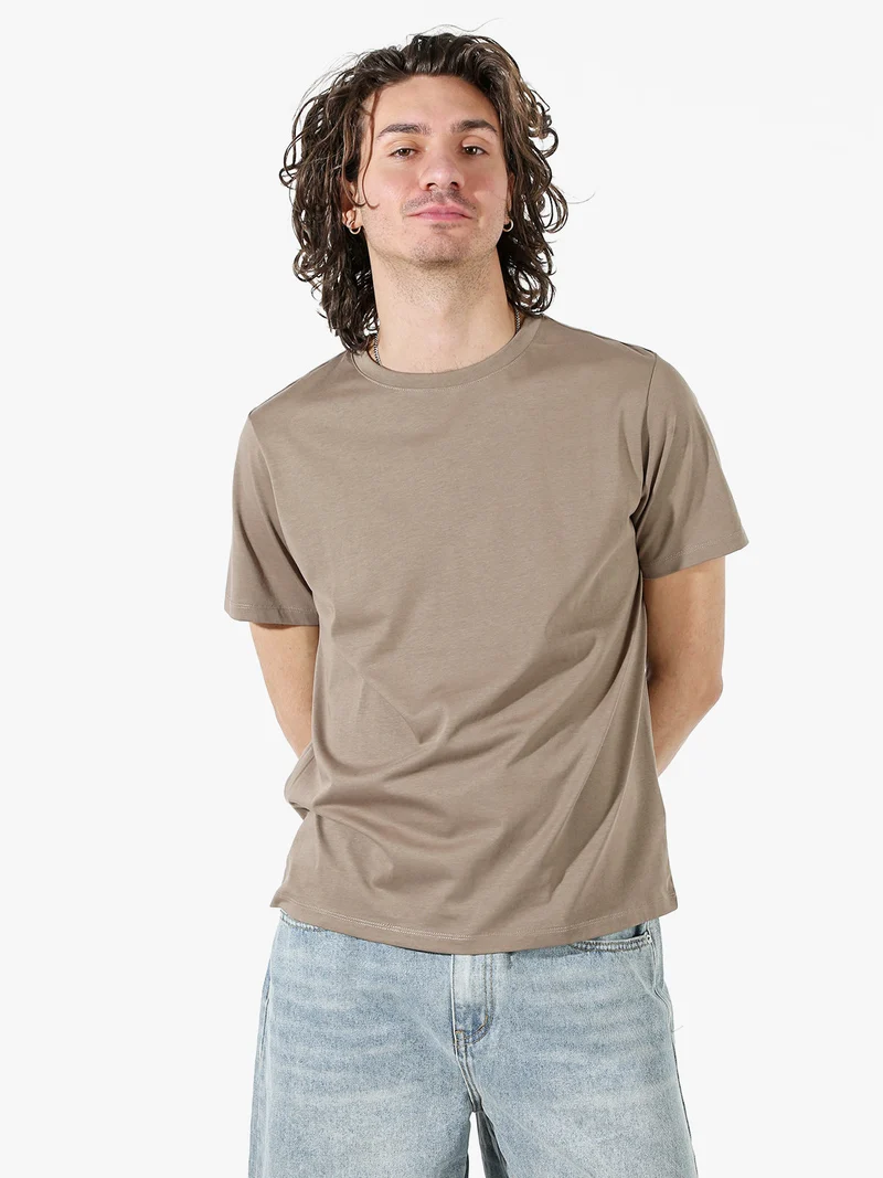 T-shirt girocollo da uomo in cotone - taupe