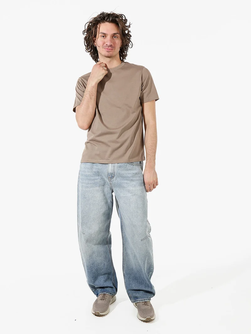 T-shirt girocollo da uomo in cotone - taupe