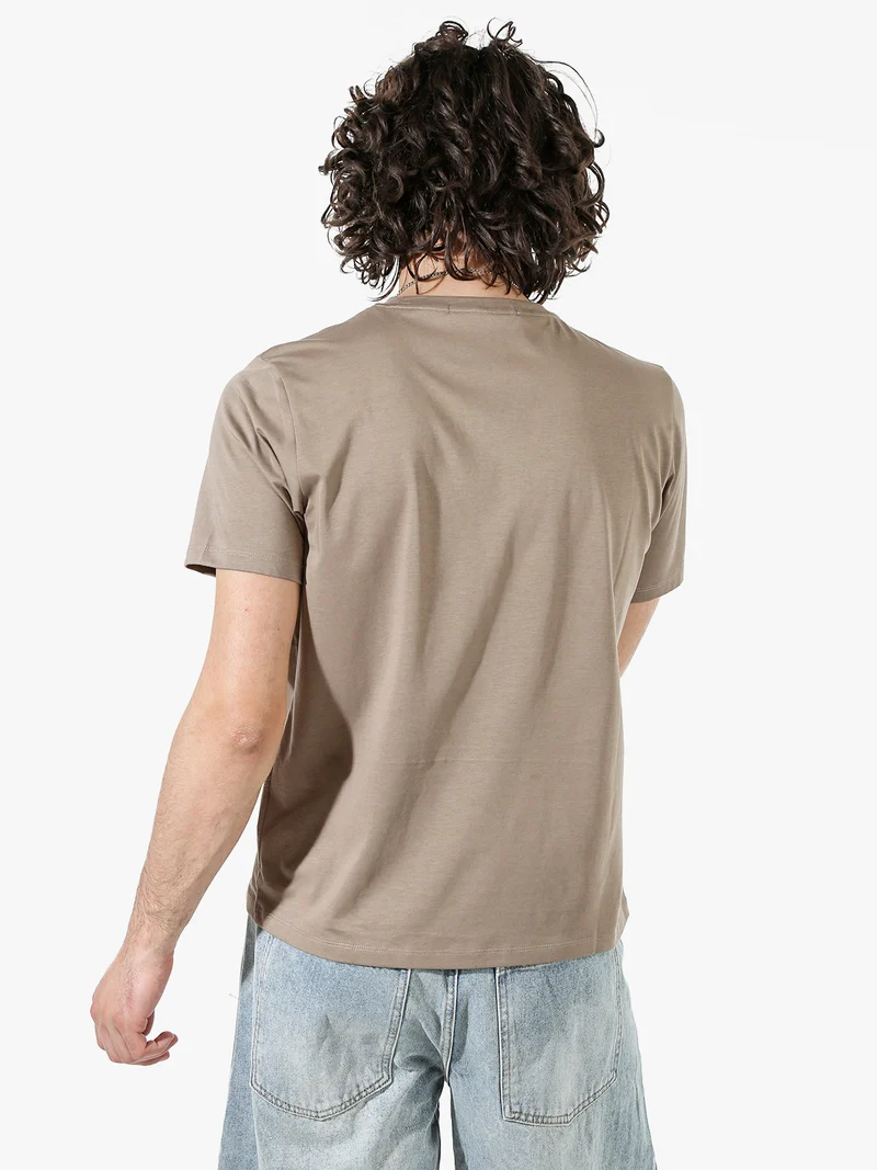 T-shirt girocollo da uomo in cotone - taupe
